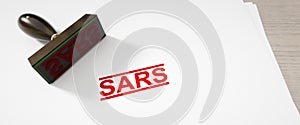 Paper background with a stamp and the word SARS