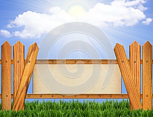 Paper background on wood fence