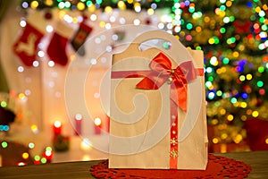 Paper Bag Christmas Lights, Xmas Decorated Gift Package with Red