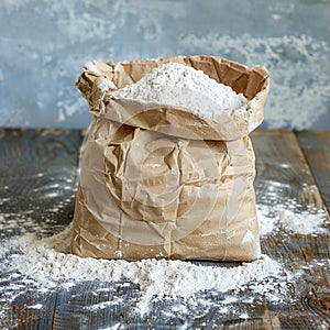 Paper bag of flour ready for use in culinary endeavors