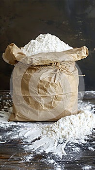 Paper bag of flour ready for use in culinary endeavors