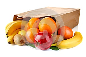 Paper bag with fresh ripe fruit