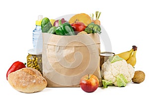 Paper bag full of fresh fruits and vegetables