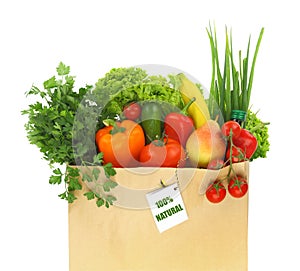 Paper bag full with fruits and vegetables