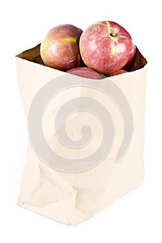 Paper Bag Full of Macintosh Apples on Its Side photo