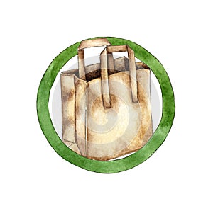 Paper bag in green watercolor circle