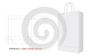 Paper Bag Template with die cut / laser cut lines, Shopping Bag mock up vector, 230 x 370 x 110 photo
