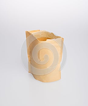 paper bag or kraft paper stand up pouch on a background.