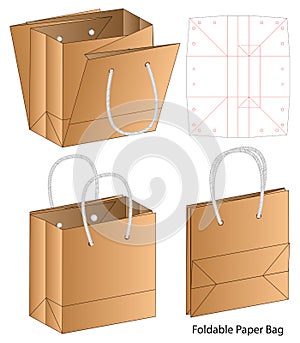 Paper Bag packaging die cut template design. 3d mock-up