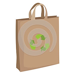 Paper bag with recycling symbol. Eco friendly paper bag. Ecological design of packet. Different paper bags, recycling