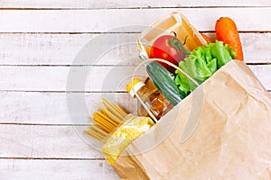 Paper bag with a set of products, donation and delivery