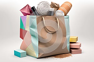 paper bag with various beauty products, ready for purchase