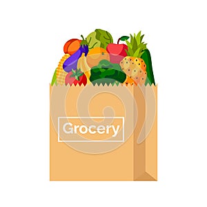 Paper bag with vegetables and fruits