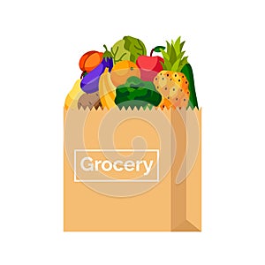 Paper bag with vegetables and fruits