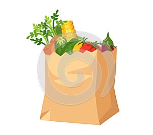 Paper bag with vegetables. Groceries