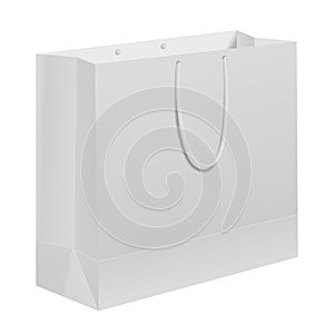 Paper bag. White carry gift template, handle. Box