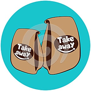 Paper bags with fast food.Take away cafe logo photo