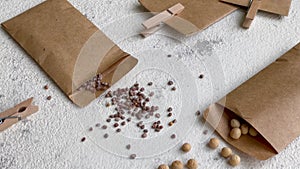 Paper bags with seeds for planting