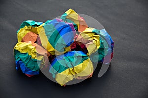 Paper balls made of wringled rainbow colored paper