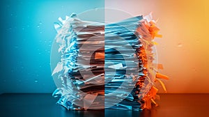 Paper based manual documentation management vs computer based digital documentation management, split screen