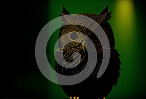 Paper black owl on a dark green background.