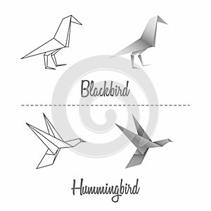 Paper blackbird and hummingbird set