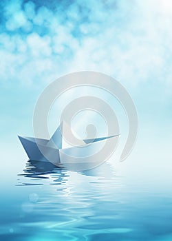 Paper boat on azure water