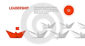 Paper Boat Leadership Concept Banner Card. Vector