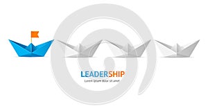 Paper Boat Leadership Concept Banner Card. Vector