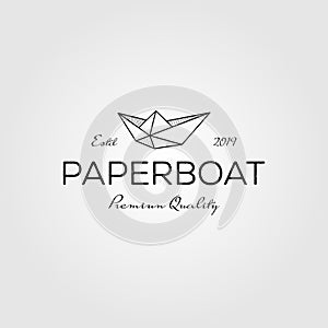 Paper boat line art origami logo vintage retro vector design illustration