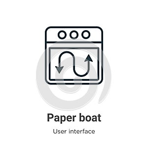 Paper boat outline vector icon. Thin line black paper boat icon, flat vector simple element illustration from editable user