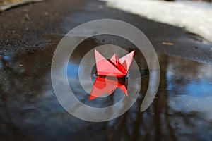 Paper boat in a pool