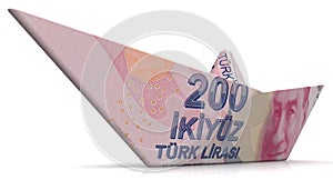Paper boat from Turkey`s banknote