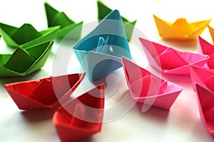 Paper boats, Colorful origami paper ships.