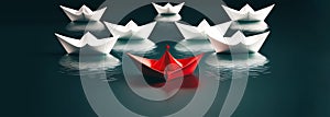 Paper boats leadership concept Generative AI