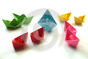 Paper boats. Origami colorful paper ships,