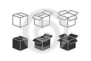 Paper box icon. Closed and open container symbol. Sign delivery package vector flat