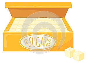 Paper box with sugar cubes. Sweet blocks package