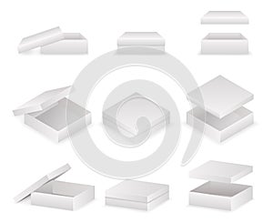 Paper boxes with lids set open and closed pack isolated vector illustration