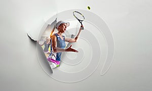 Paper breakthrough hole effect and tennis player