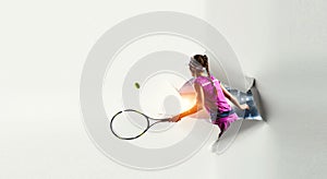 Paper breakthrough hole effect and tennis player