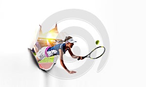 Paper breakthrough hole effect and tennis player