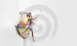 Paper breakthrough hole effect and tennis player