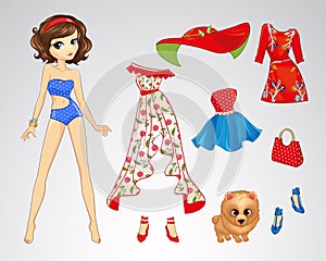 Paper Brunette Retro Doll