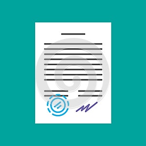 Paper business document contract with seal and signature