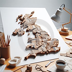 Paper cache 3D model of the map of the United Kingdom