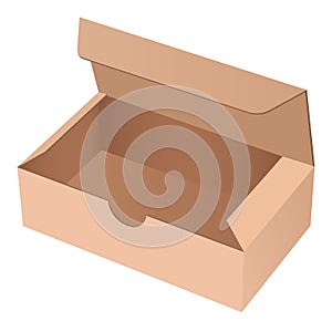 Paper cardboard box template. Open brown empty carton
