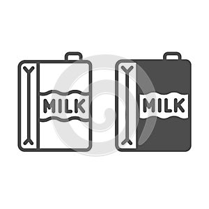 Paper carton of milk line and solid icon, dairy products concept, dairy product box sign on white background, Milk