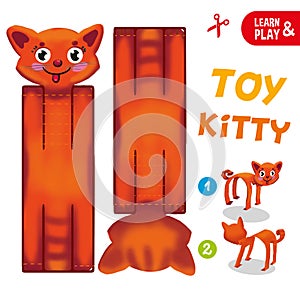 Paper cartoon kitty toy. Tutorial game thing for children. Tips help you collect cat toy from paper. Play and learn