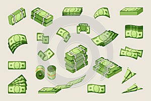 Paper cash single and stacked vector icons set